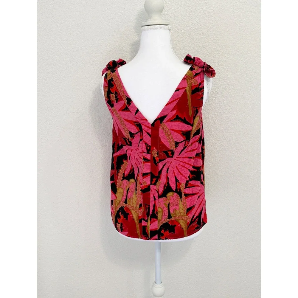 J.Crew Re-Imagined Tropical Floral Parrot Tie Shoulder Tank Top Pink Red XS